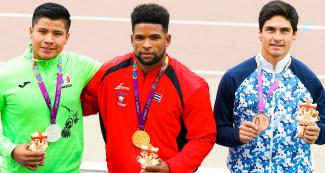 Mexican Gabriel Eliezer, Cuban Guillermo Varona and Argentinian Matias Puebla earned the silver, gold and bronze medals in the Lima 2019 men’s javelin F46 competition at the National Sports Village - VIDENA
