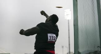 Akeem Stewart from Trinidad and Tobago competing in men’s discus throw F64 at the National Sports Village – VIDENA, Lima 2019