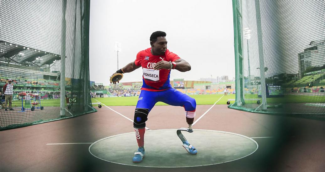 Cuban Gerdan Fonseca competing in men’s discus throw F64 at the National Sports Village – VIDENA, Lima 2019 Parapan American Games