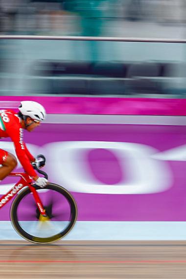 Mexican cyclist Ignacio Prado shows his dedication and how fast he moves on his bike at the track cycling competition at the National Sports Village – VIDENA
