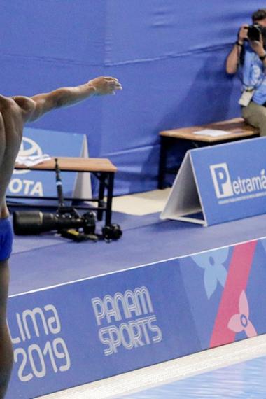 Cuban athlete Laydel Domínguez Cervantes participating in Lima 2019 diving at the National Sports Village (VIDENA)  
