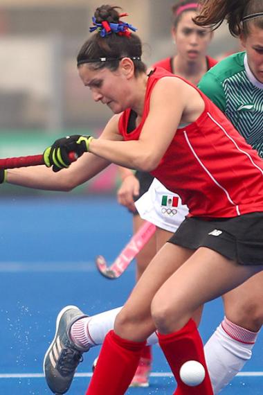 Fernanda Oviedo from México in a Hockey match against Peru at Villa María del Triunfo, at Lima 2019. 