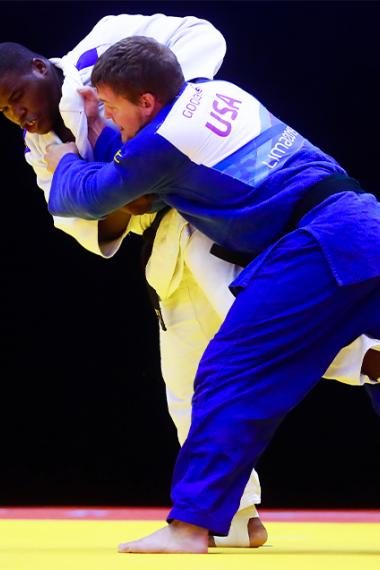 Los Para deportistas Yordani Fernandez de Cuba y Benjamin Goodrich de EEUU se enfrentan en la final de judo +100 kg, en los Juegos Parapanamericanos Lima 2019, realizado en la Villa Deportiva Nacional – VIDENA