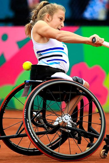 Nicole Dhers from Argentina faces off Rejane Candida from Brazil in wheelchair tennis at the Lawn Tennis Club