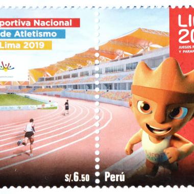 Imagen de las dos estampillas que forman el sello postal oficial de los Juegos Panamericanos y Parapanamericanos Lima 2019