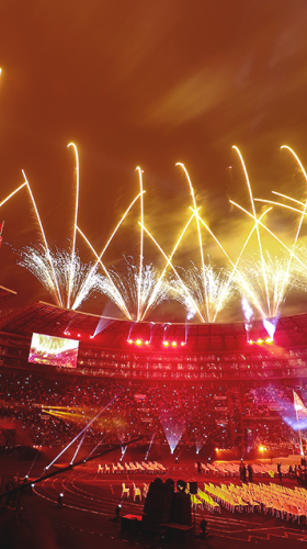 Fireworks light up the sky over the National Stadium at the Lima 2019 Parapan American Games Opening Ceremony.