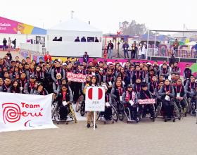 139 Para atletas que representarán al Perú posan para una foto en la Villa Parapanamericana en Lima 2019
