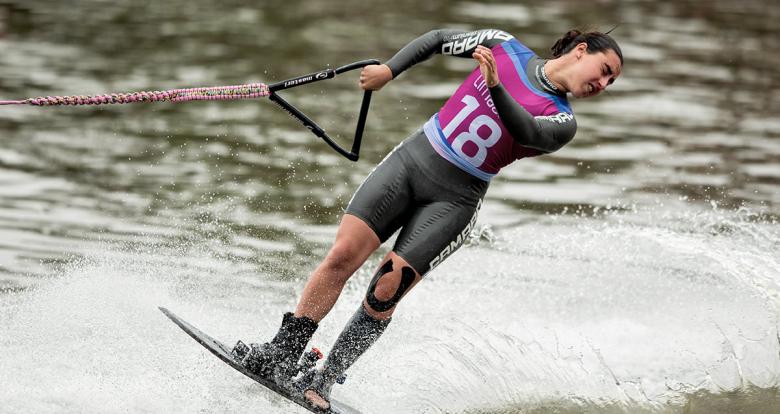 Water skier Valentina González competes at Laguna Bujama