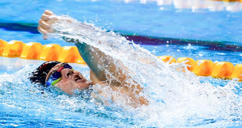 Daniel Giraldo de Colombia en acción en Para natación 200 m combinado individual masculino SM12 en Lima 2019 en la Villa Deportiva Nacional – VIDENA.