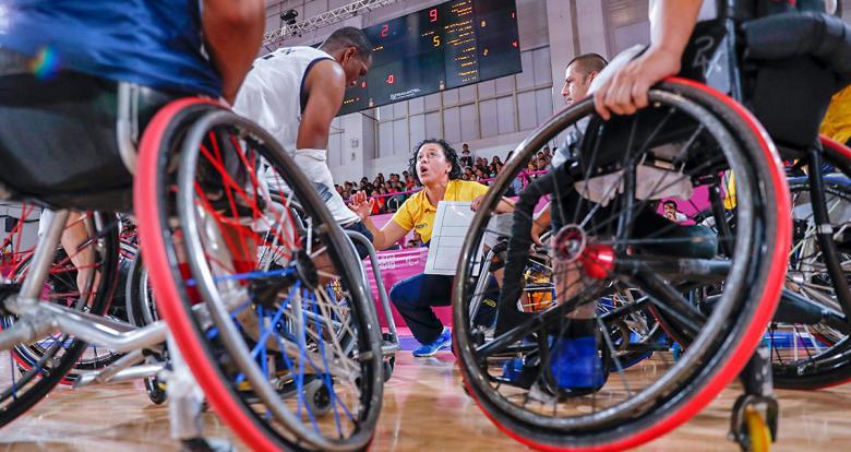 El equipo de Colombia de baloncesto en silla de ruedas se prepara para enfrentarse a Argentina en Lima 2019 en la Villa Deportiva Nacional – VIDENA.