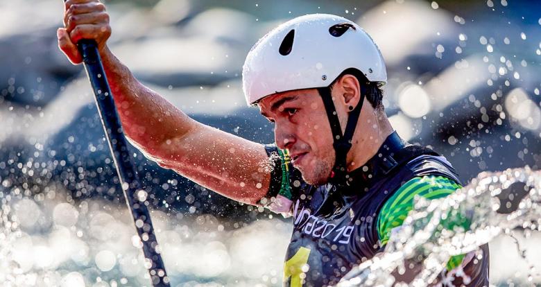 Brazil’s Pedro Goncalves competing at the men’s K1 extreme slalom in Río Cañete - Lunahuana
