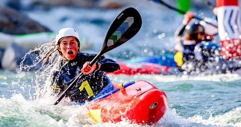 Brazil’s Ana Satila competing at the women’s K1 extreme slalom in Río Cañete - Lunahuana