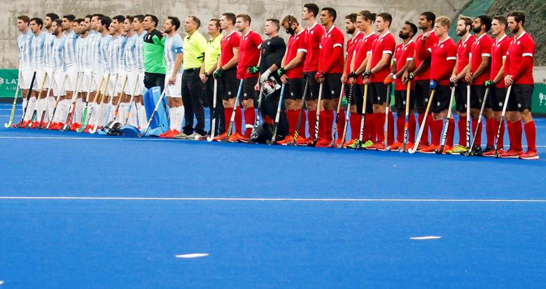 Argentina y Canadá se enfrentan en partido de hockey masculino, en los Juegos Lima 2019, en el Complejo Deportivo Nacional Villa Maria del Triunfo
