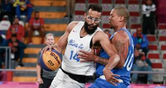 República Dominicana y Brasil en la cancha del Baloncesto 3x3 masculino de Lima 2019, en el Coliseo Eduardo Dibós 