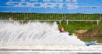 Francesca Pigozzi performs tricks in the water ski competition 