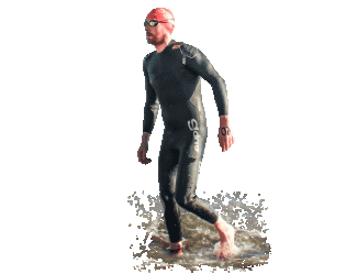 Swimmer at the end of an open water swimming competition. 