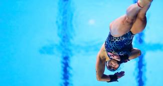 Andressa Bonfim from Brazil competing in the women’s 10 m platform event held at the National Sports Village - VIDENA during the Lima 2019 Games