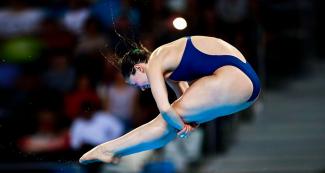Chilean Alison Maillard decidedly takes part in the 1m springboard competition at the Lima 2019 Games, held at the National Sports Village – VIDENA 