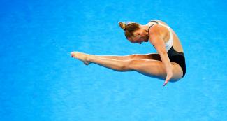 Sarah from USA competing in the women’s 1m springboard event held at the National Sports Village - VIDENA during the Lima 2019 Games. 