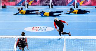 The Canadian and Brazilian goalball teams face off at the Callao Regional Sports Village at Lima 2019.
