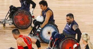  Juan Herrera (Argentina) carrying the ball next to his team during the Lima 2019 Parapan American Games