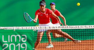 Veronica Cepeda and Montserrt Gonzales from Paraguay facing Brazil during the women’s tennis competition at Lima 2019