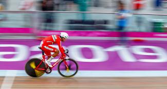 Mexican cyclist Ignacio Prado shows his dedication and how fast he moves on his bike at the track cycling competition at the National Sports Village – VIDENA