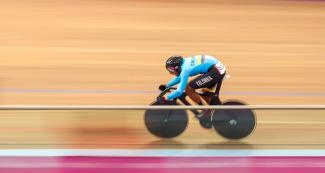 Santiago Quintero from Colombia competes in the Lima 2019 track cycling competition held at the National Sports Village - VIDENA