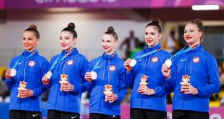 USA rhythmic gymnastics team won the silver medal in Lima 2019 group competition at Villa El Salvador Sports Center