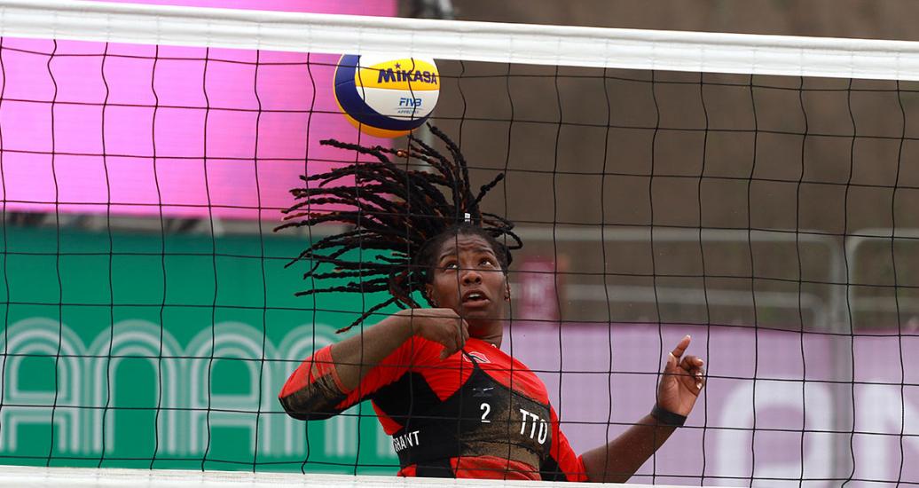 Reezha Grant from Trinidad and Tobago tries to hit the ball after losing against Costa Rica