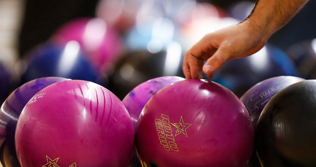 Set of bowling balls before an event at the National Sports Village (VIDENA)