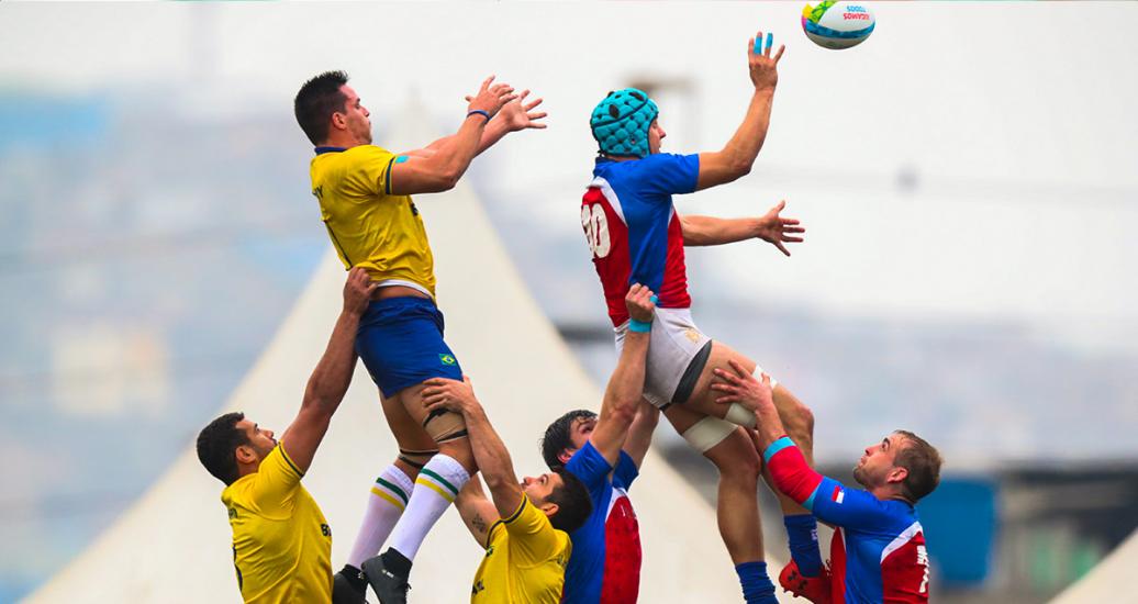 Selecciones masculinas de Chile y Brasil, en torneo de Rugby 7
