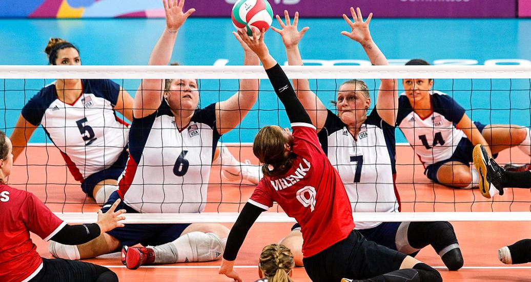 Sitting volleyball teams from Canada and the US competing at the Callao Regional Sports Village
