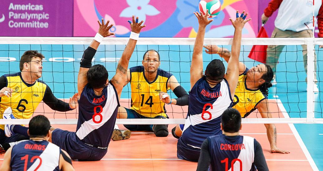 Peru and Colombia teams participating in the Lima 2019 sitting volleyball event held at the Callao Regional Sports Village
