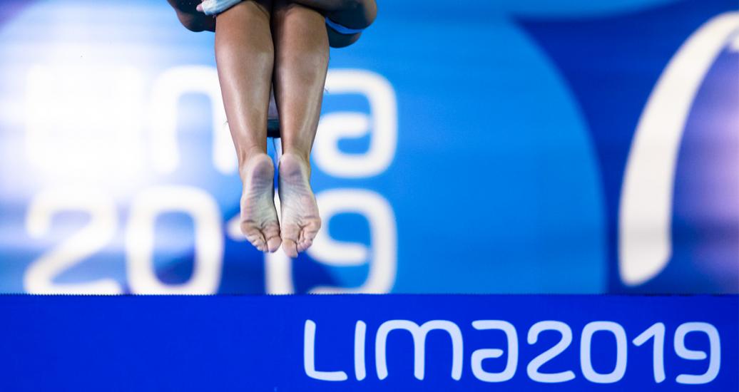 Lisset Ramírez from Venezuela performs a spectacular dive in the Lima 2019 diving competition at the National Sports Village – VIDENA