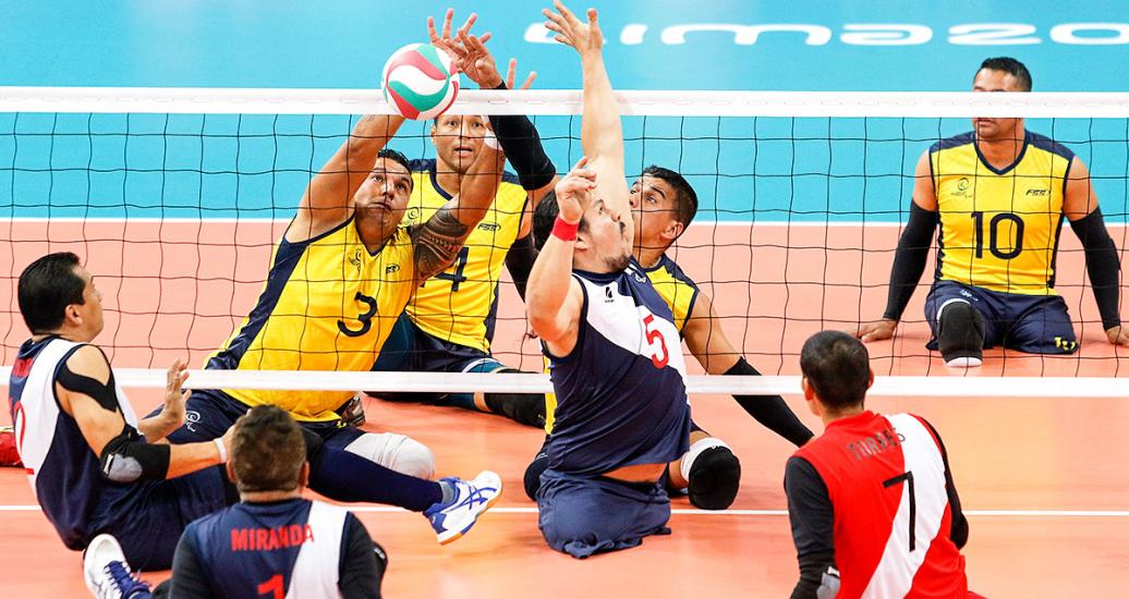 Peru facing off Colombia in Lima 2019 sitting volleyball competition held at the Callao Regional Sports Village