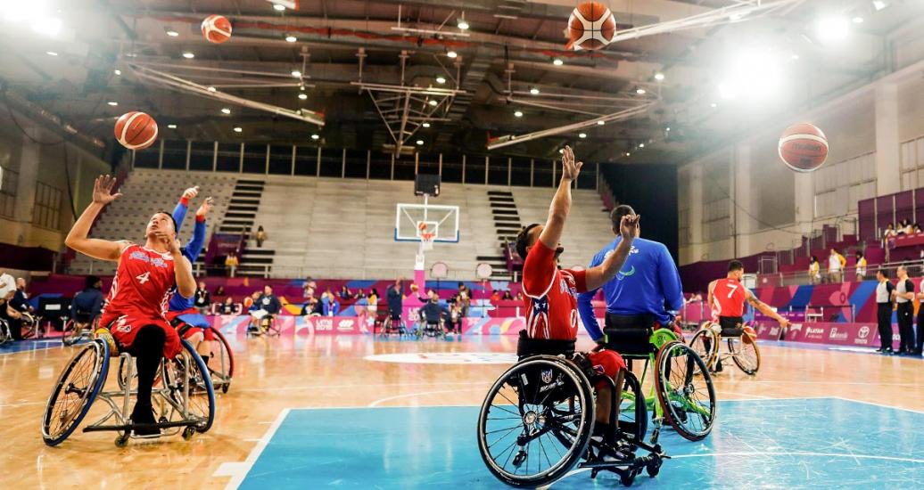 Puerto Rican wheelchair basketball team warming up before their match at the National Sports Village – VIDENA, Lima 2019