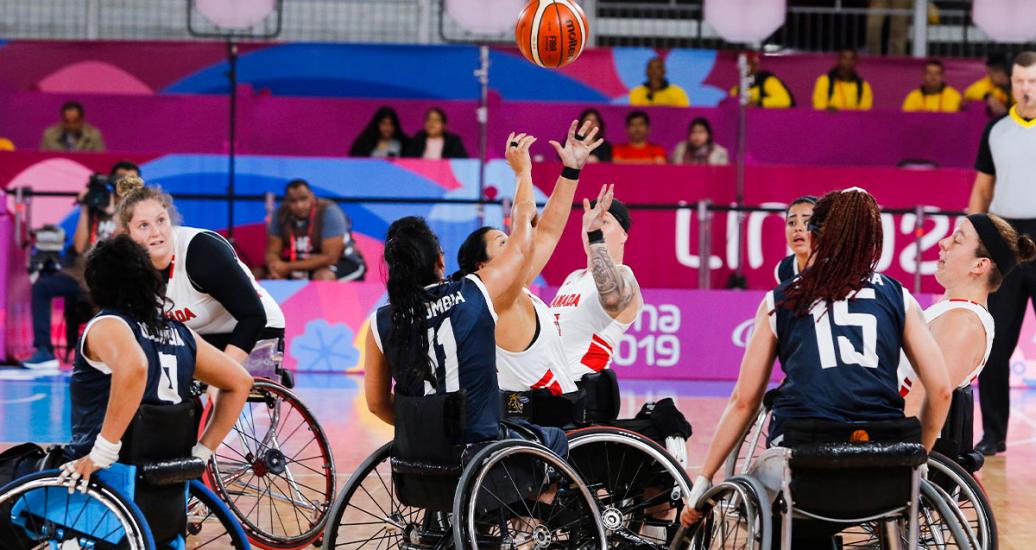 Wheelchair basketball teams from Colombia and Canada playing at the National Sports Village – VIDENA, Lima 2019
