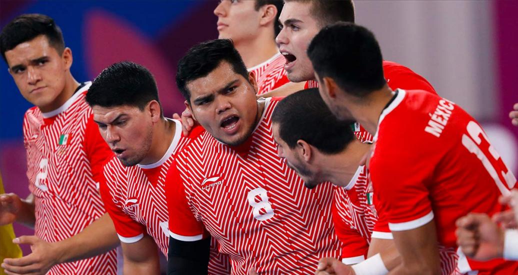 Mexico’s Sergio Sánchez and his team getting ready for the handball match for bronze held at the VIDENA at the Lima 2019 Pan American Games