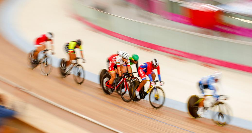 Female cyclists compete in the Lima 2019 track cycling competition held at the National Sports Village - VIDENA