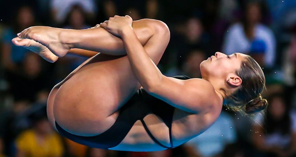 Colombia’s Viviana Uribe in women’s 3m springboard diving finals at Lima 2019