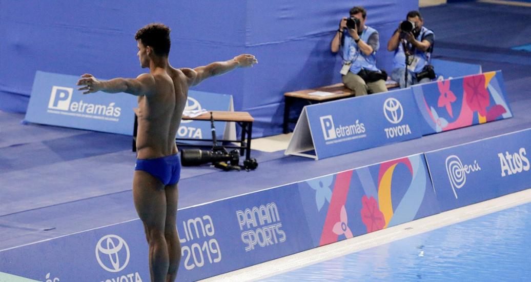 Cuban athlete Laydel Domínguez Cervantes participating in Lima 2019 diving at the National Sports Village (VIDENA)  
