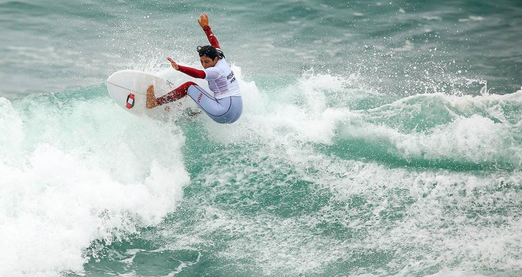Peruvian surfer Daniela Rosas showcasing the talent that took her to finals at the Lima 2019 Games in Punta Rocas. 