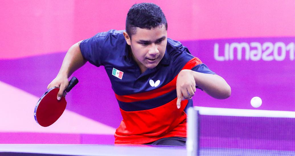 Miguel Vazquez from Mexico hitting the ball during the Para table tennis match against Brazilian Ramon Da Silva at the National Sports Village – VIDENA, Lima 2019