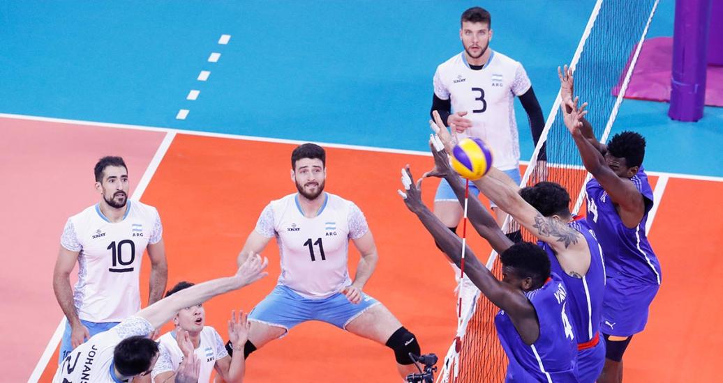 Cuban and Argentinian teams fighting for the first place in Lima 2019 Games men’s volleyball final match at the Callao Regional Sports Village