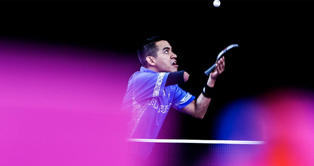  Melvin Muñoz (El Salvador) holding the racket and ready to hit the ball during the Lima 2019 Parapan American Games