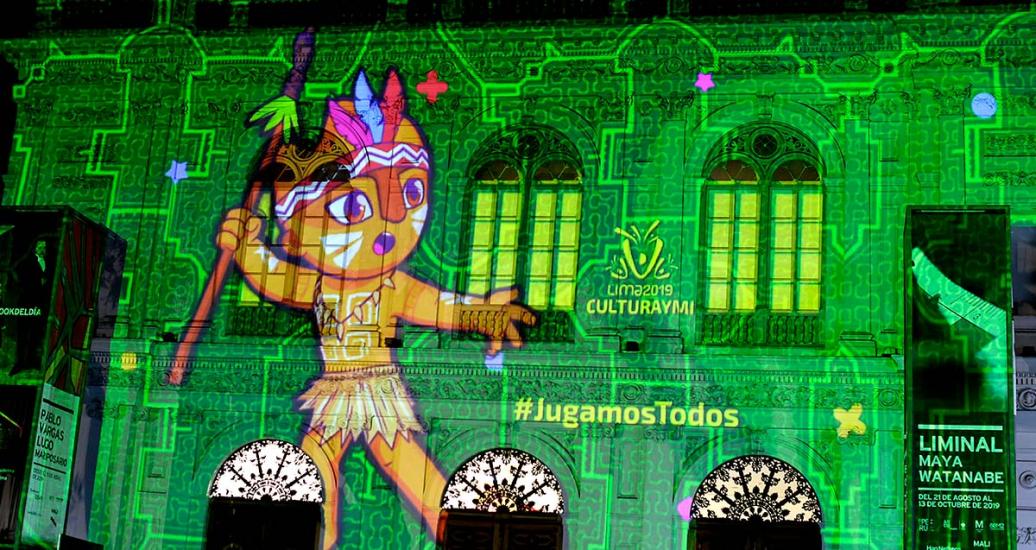 El público puede observar espectaculares proyecciones alusivas a Lima 2019 en la fachada del MALI, parte de las actividades de Culturaymi. 
